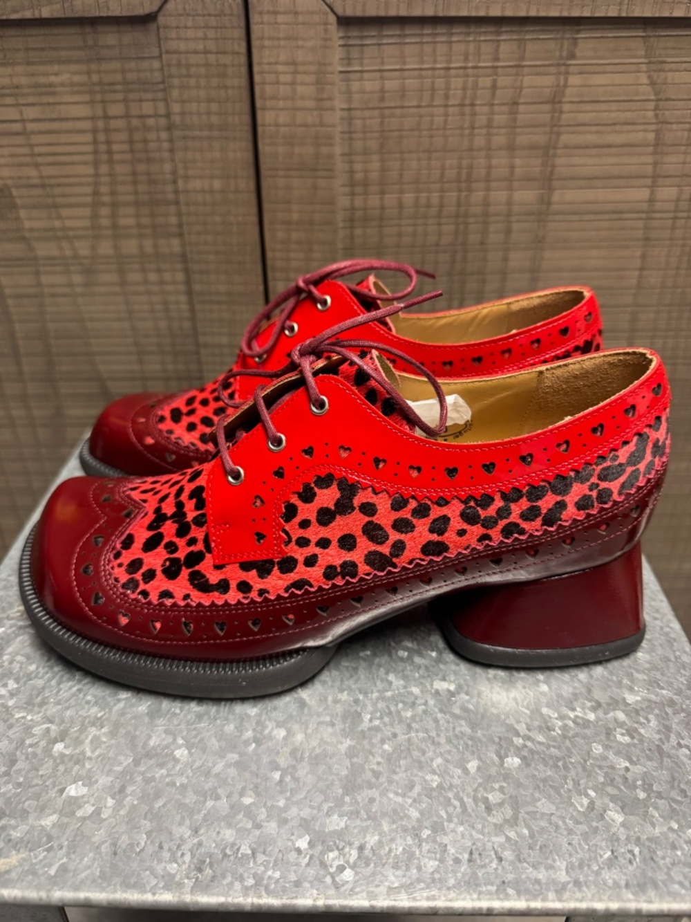 Rosamund Burgundy Laceup Heels with Brogue hearts - Picture 2 of 5